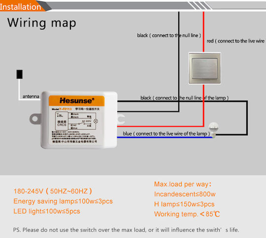 Y-F211B1N8 Smart Switch RF με Τηλεχειριστήριο 8τμχ