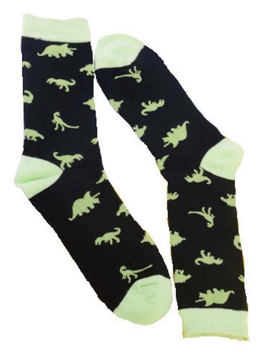 Kindersocken aus Baumwolle hoch schwarz mit grünen Dinosauriern 35-38 (tatu moyo)