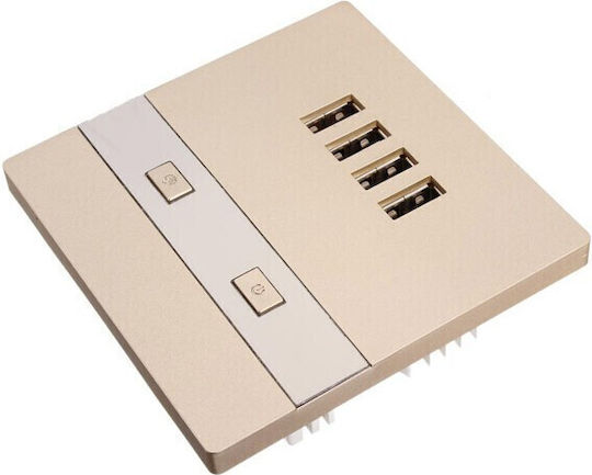 Gemauerte Steckdose mit 4 USB-Anschlüssen und Schalter Beige