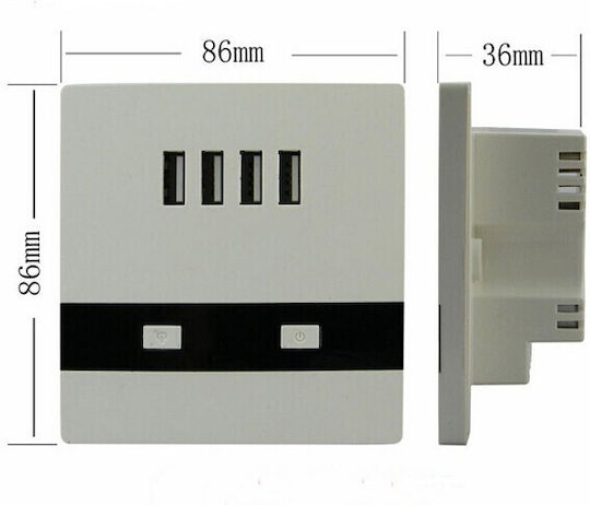 Gemauerte Steckdose mit 4 USB-Anschlüssen und Schalter Beige