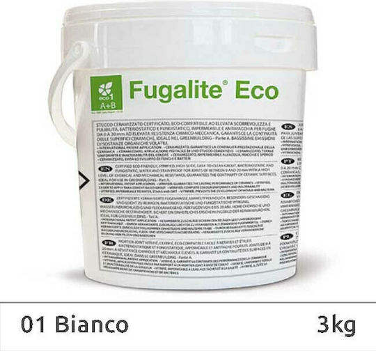 Kerakoll Fugalite Eco 0-10mm Gresie de umplere a rosturilor de țiglă 01 Alb 3kg 06958