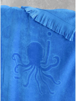 Nima Octopus Jacquard Kinder-Strandtuch Blau 140x70cm 31619