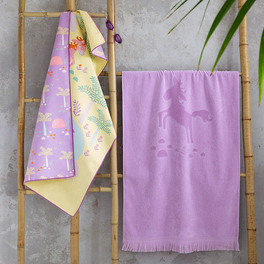 Nima Fairytale Kids Beach Towel Lilac Unicorns 140x70cm