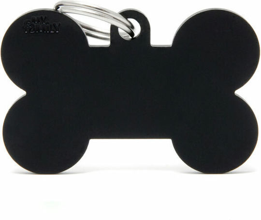 My Family Basic Dog ID Tag Bone Black Metal Small 3x2cm Personalized