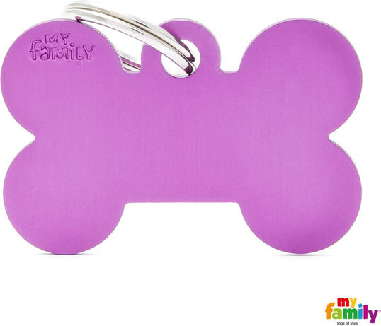 My Family Basic Dog ID Tag Bone Purple Metallic Personalization