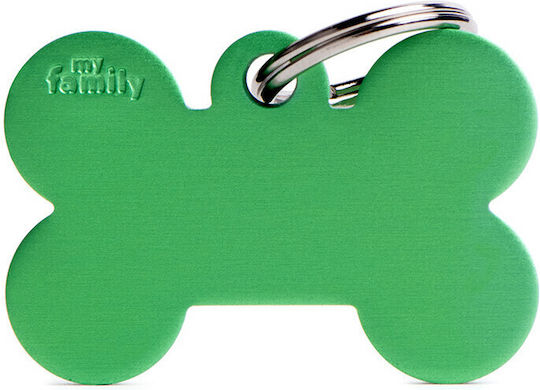 My Family Basic Dog ID Tag Bone Green Metal Large 3.8x2.5cm Personalized