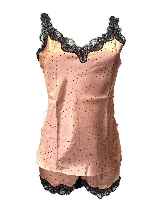 Baby Doll Love and Bra Satin in Pink Color with Polka Dots Design