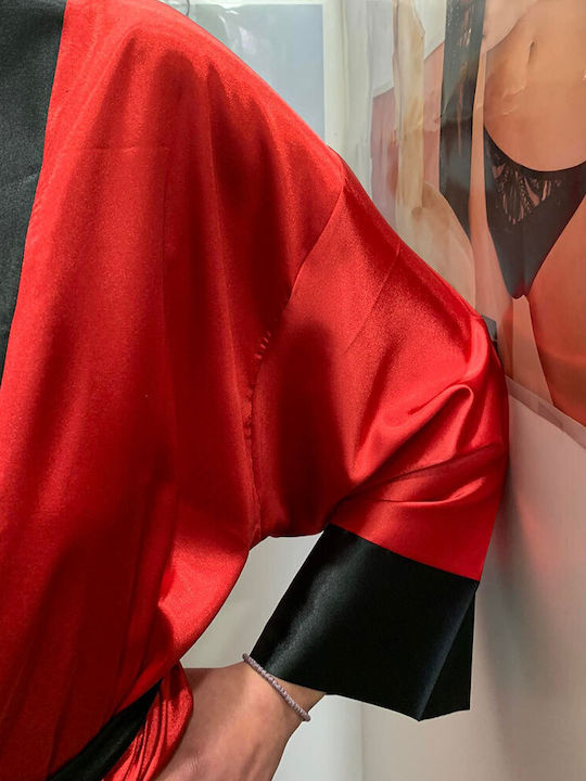 Robe aus Satin von Fontana Di Vita in Rot mit schwarzen Details