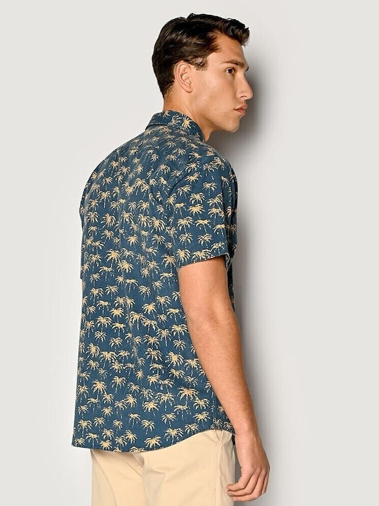 Short Sleeve Cotton Shirt in Regular Fit Floral Blue