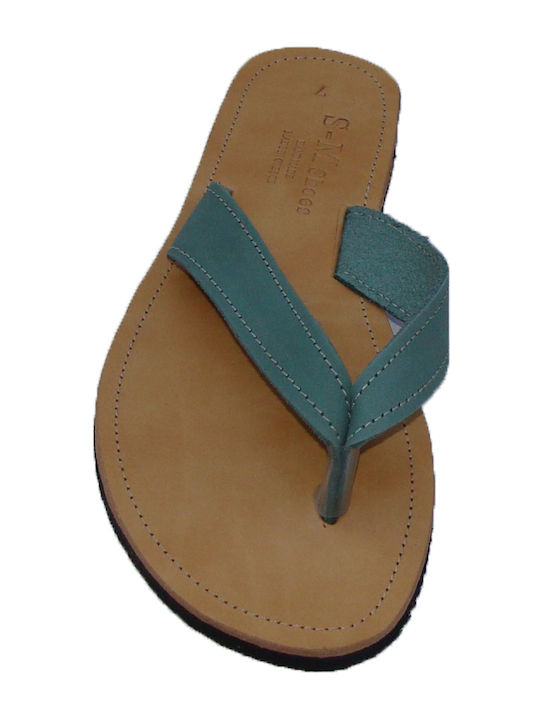 Xelidoni Leather Women's Flat Sandals in Green Color