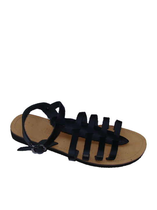 Leder Flache Sandalen für Damen Black Leather