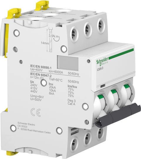 Schneider Electric Acti 9 iC60N 3-Poles Automatic Circuit Breaker 40A D A9F75340