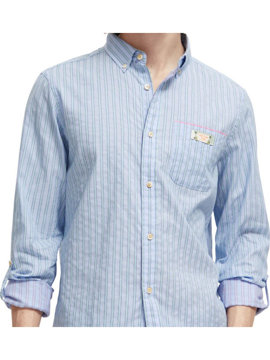Doubleface Stripe Long-sleeved Cotton Shirt Striped Light Blue