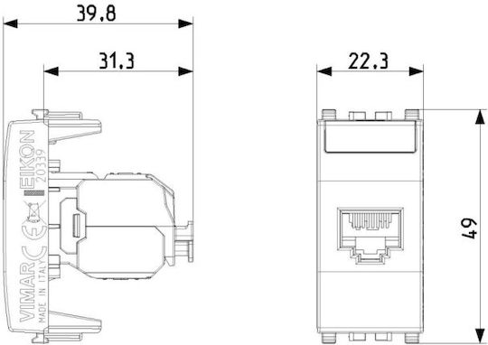 Vimar Eikon Einzeln Netzwerksteckdose RJ45 Ohne Rahmen Typ Cat6 In Grau Farbe 20339.13
