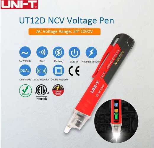 Uni-T Voltage Tester UT12D-ROW AC Cat IV with Measurement Range 90 - 1000V with Buzzer