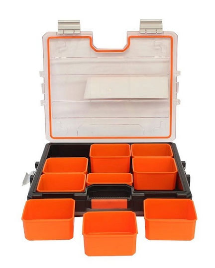 Tactix Tool Compartment Organiser 9 Slot with Removable Box Orange 46x38x8cm