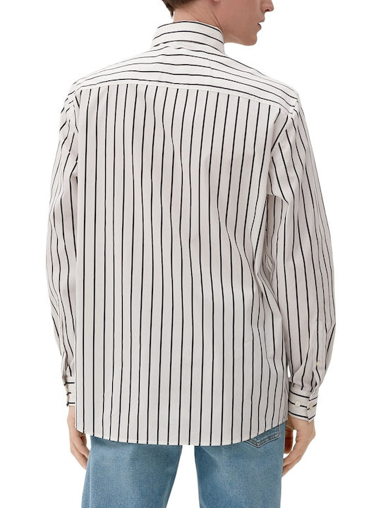 S.Oliver Men's Shirt Long Sleeve Cotton Striped Beige