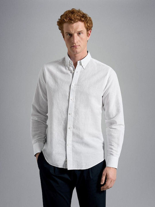 Paul & Shark Men's Shirt Long Sleeve Linen White