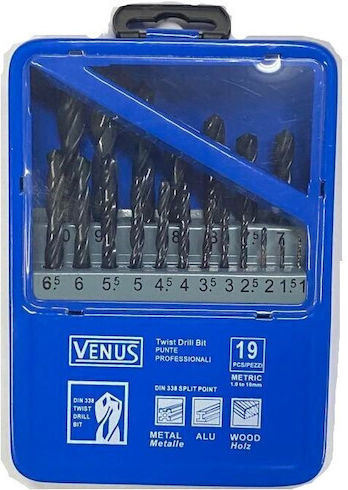 Venus Set of HSS Drill Bits 1-10mm Set of 19 Drills HSS for Metal