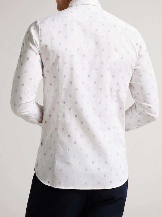 Ted Baker Men's Shirt Long Sleeve Cotton Floral White