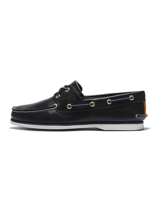 Classic Men's Leather Boat Shoes Navy Blue