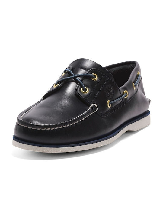 Classic Men's Leather Boat Shoes Navy Blue