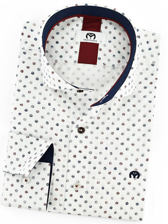 Makis Tselios Fashion Men's Shirt Long Sleeve Polka Dot White