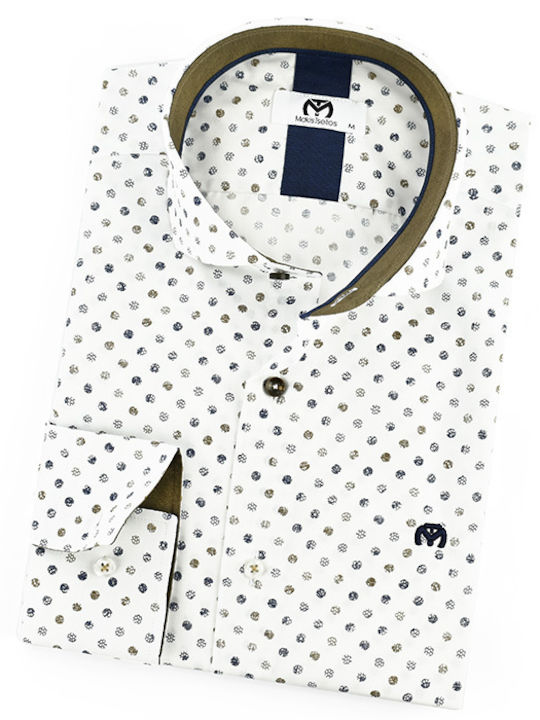 Makis Tselios Fashion Men's Shirt Long Sleeve Cotton Polka Dot White