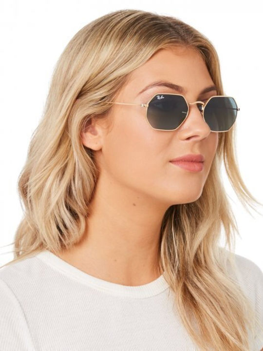 Ray Ban Octagonal Unisex Sonnenbrille mit Gold Metall Gestell und Grün Linse RB3556N 001