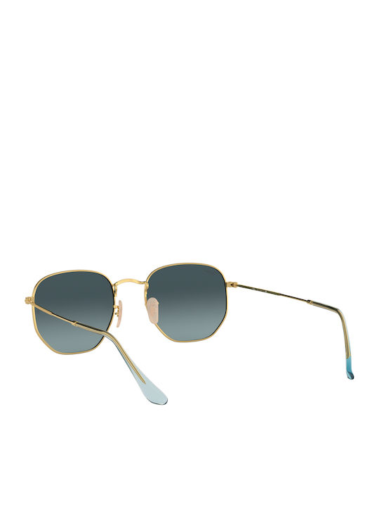 Ray Ban Hexagonal Unisex Sunglasses with Gold Metal Frame and Blue Gradient Mirror Lens RB3548N 9123/3M