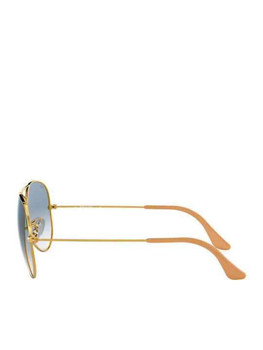 Ray Ban Aviator Unisex Γυαλιά Ηλίου με Χρυσό Μεταλλικό Σκελετό και Γαλάζιο Ντεγκραντέ Φακό RB3025 001/3F