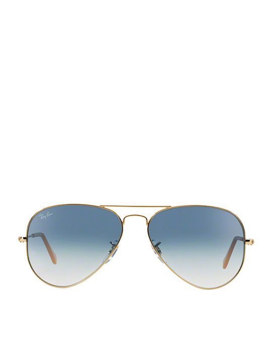 Ray Ban Aviator Unisex Γυαλιά Ηλίου με Χρυσό Μεταλλικό Σκελετό και Γαλάζιο Ντεγκραντέ Φακό RB3025 001/3F