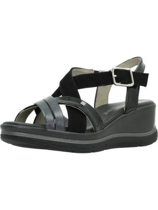 Pitillos Women's Sandals - Platforms 5032 Black Leather Anatomical