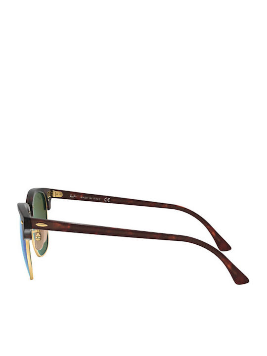 Ray Ban Clubmaster Unisex Sunglasses with Brown Tartaruga Frame and Blue Mirror Lens RB3016 114517