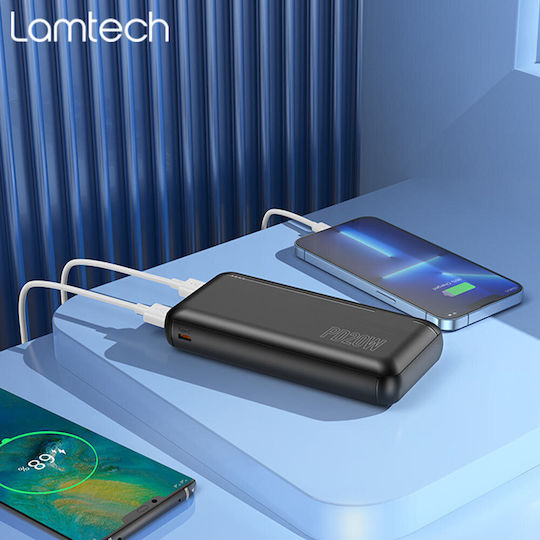 Lamtech Power Bank 20000mAh 22.5W με 2 Θύρες USB-A και 2 Θύρες USB-C Power Delivery / Quick Charge 3.0 Μαύρο