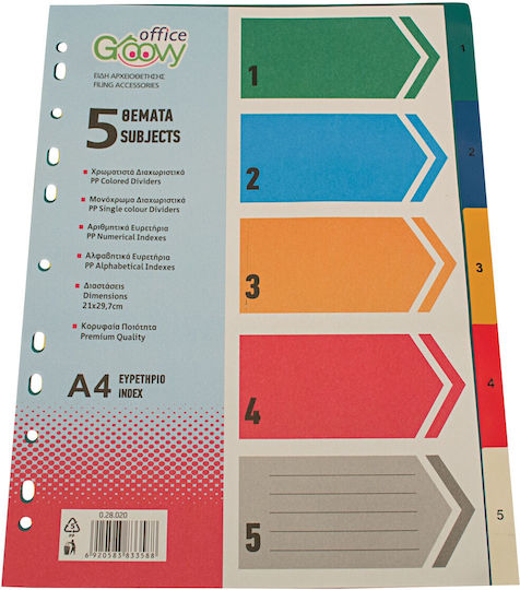 Groovy Plastic Dividers for Documents A4 with Holes 5pcs