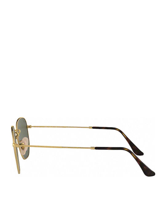 Ray Ban Hexagonal Unisex Sunglasses with Gold Metal Frame and Green Polarized Lens RB3548N 001/58