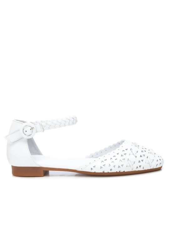 Carmela leather ballerinas with perforated design gold 160671 Piel Blanco