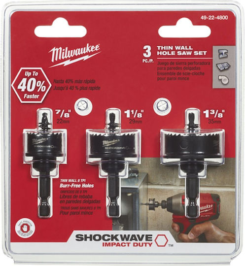 Milwaukee Hole Saw Set Shockwave with Diameter από 22mm έως 35mm for Metal