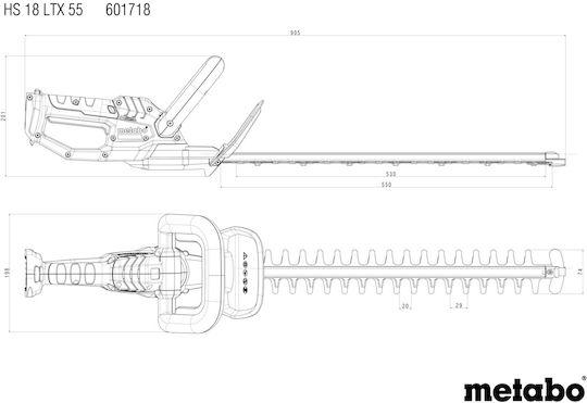 Metabo HS 18 LTX 55V Μπορντουροψάλιδο Μπαταρίας 18V με Μήκος Λάμας 55cm
