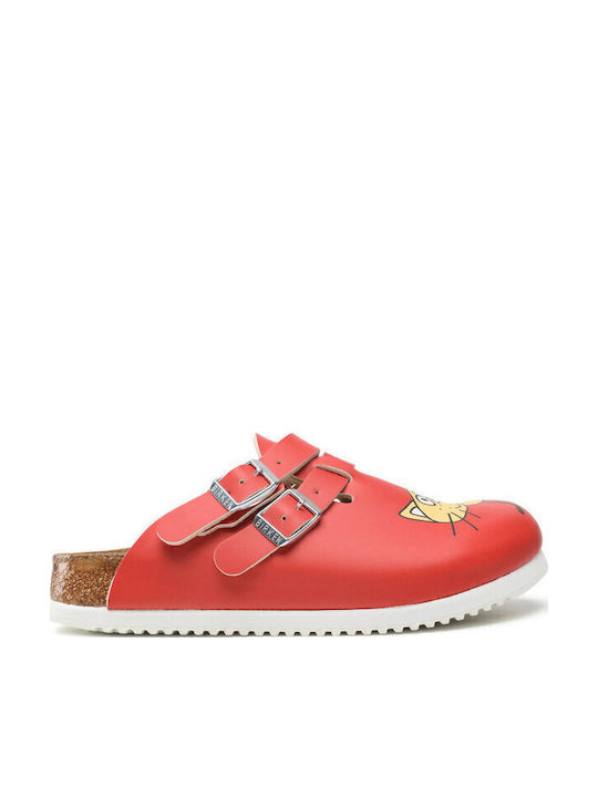 Birkenstock Kay SL Professional Γυναικεία Δερμάτινα Ανατομικά Σαμπό Κόκκινα 0582516