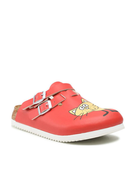 Birkenstock Kay SL Professional Γυναικεία Δερμάτινα Ανατομικά Σαμπό Κόκκινα 0582516
