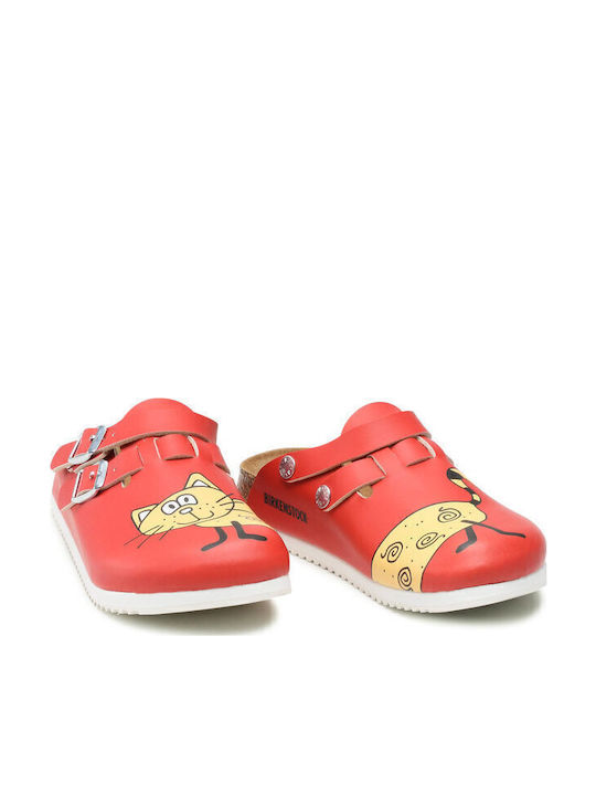 Birkenstock Kay SL Professional Γυναικεία Δερμάτινα Ανατομικά Σαμπό Κόκκινα 0582516