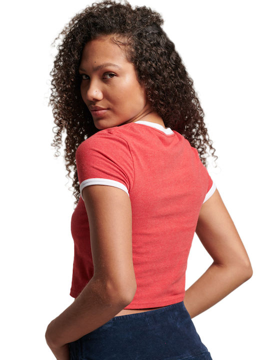 Superdry Damen Sommer Crop Top Kurzarm Rot