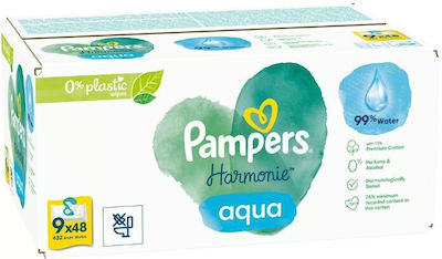 Pampers Harmonie Aqua Μωρομάντηλα με 99% Νερό, χωρίς Οινόπνευμα & Άρωμα 9x48τμχ