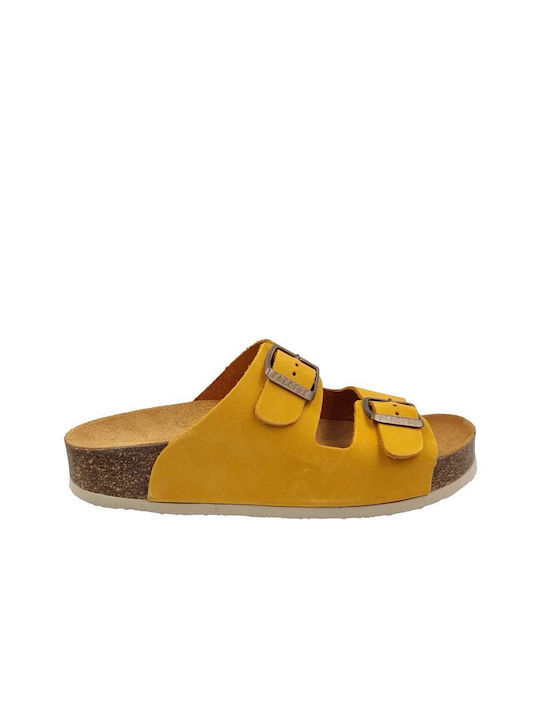 Plakton Beta Leather Women's Flat Sandals Anatomic in Yellow Color