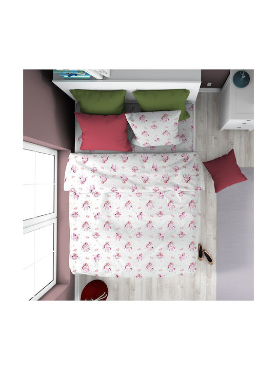 Dimcol Sheet Set Semi-double Cotton Unicorn 208 White / Pink 160x240cm 2pcs