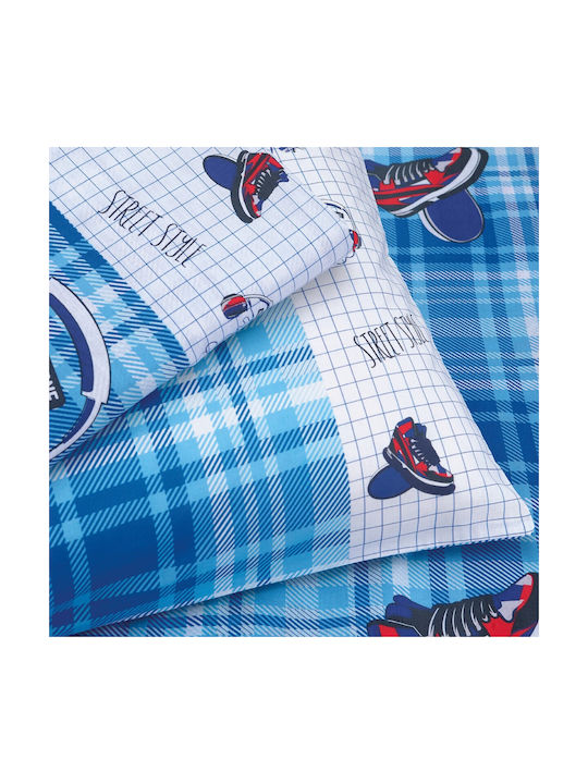 Makis Tselios Home Sheet Set Single Fitted Cotton Skate Light Blue 105x205cm 3pcs