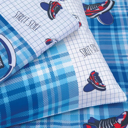 Makis Tselios Home Sheet Set Single Fitted Cotton Skate Light Blue 105x205cm 3pcs