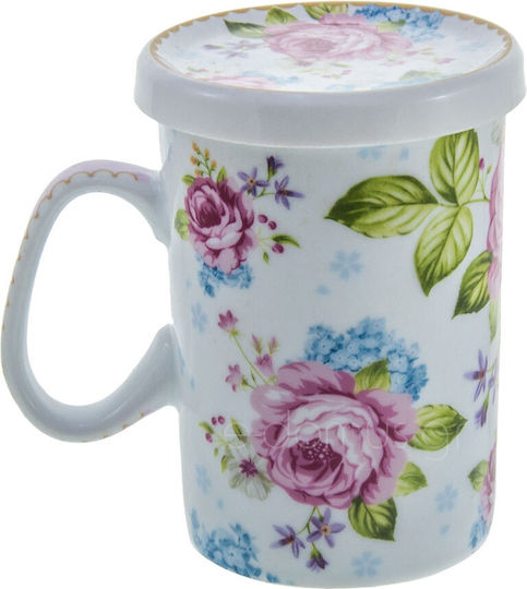 Καρβούνης Floral Flowers Κούπα από Πορσελάνη με Καπάκι Πολύχρωμη Καρβούνης Floral Flowers Κούπα από Πορσελάνη με Καπάκι Πολύχρωμη